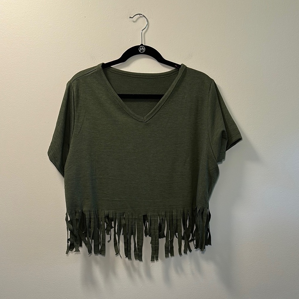 Women’s Olive Green Fringe Crop Top Size XL